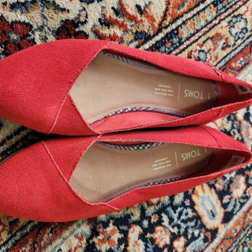 Toms Jutti Neat Red Suede Leather Flats Size 7